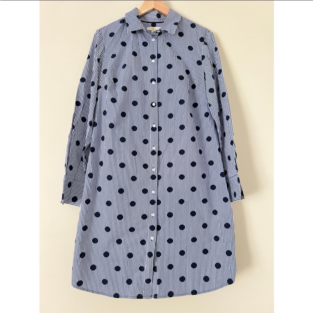 Boden Blue and White Polka Dot Long Sleeve Dress